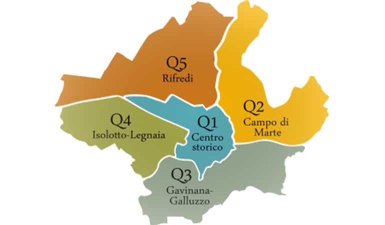 mapa de zonas donde alojarse en Florencia
