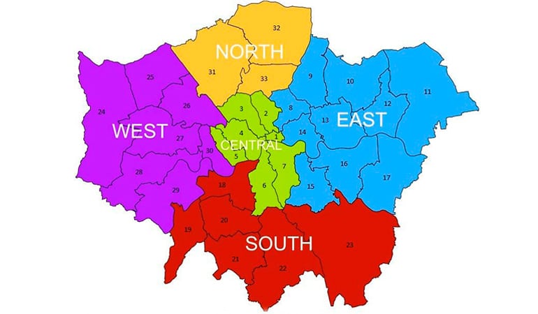 mapa de zonas donde alojarse en Londres